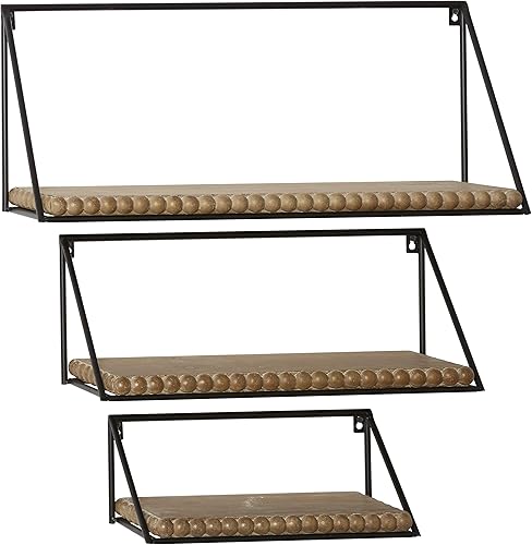 Miniatura 3 de Deco 79 Estante de pared geométrico de metal industrial, juego de 3 14", 19", 24"W, negro