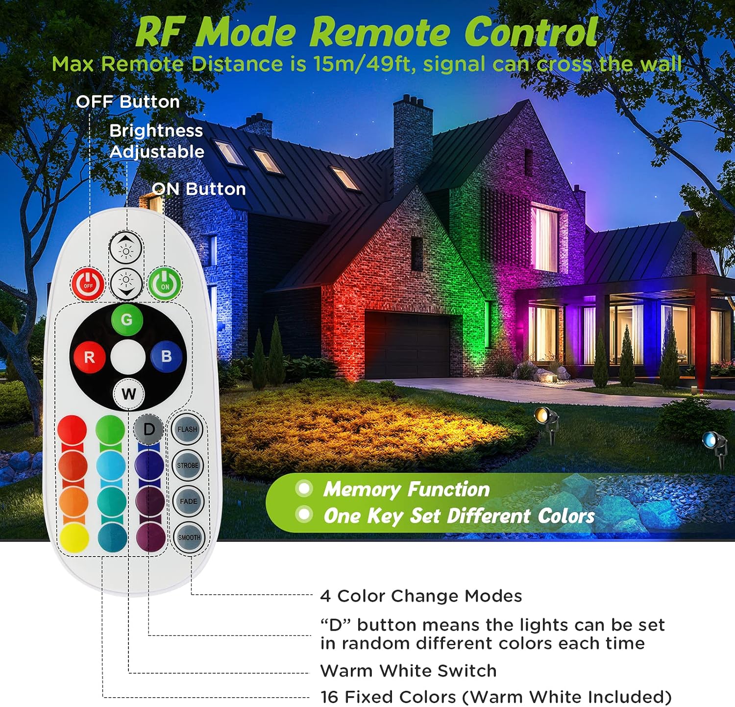 Junview Christmas Outdoor Spotlight 120V LED Spot Lights Outdoor RGB 12W Color Changing Landscape Lights with Remote Control Waterproof Spot Lights Outdoor for Yard Path Garden Decorative (2Pack)