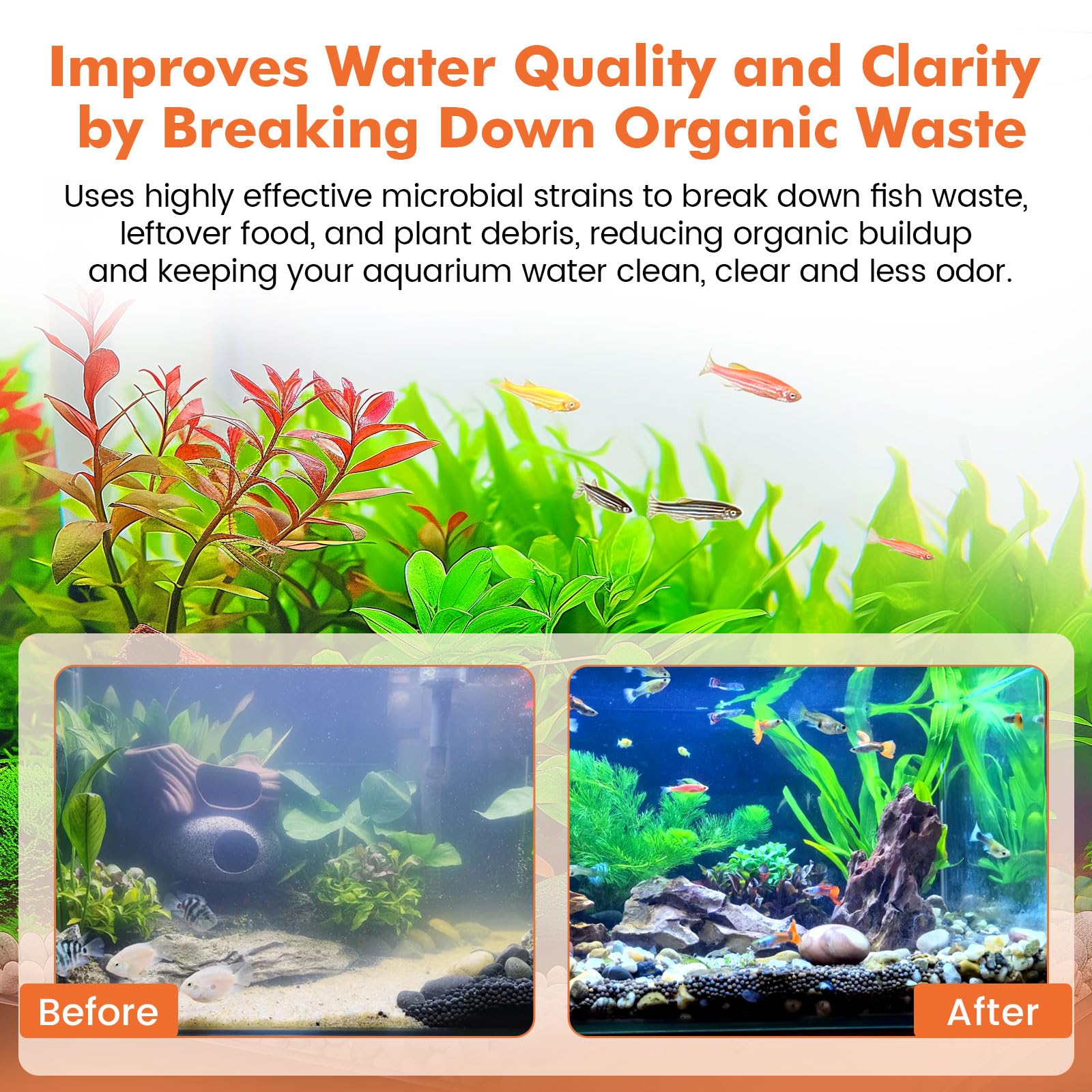 hygger Bio-clarificador de agua de acuario, reduce el desperdicio de peces y limpieza de lodos orgánicos, solución natural de gestión de residuos para acuarios de agua dulce y salada, 1000 ml