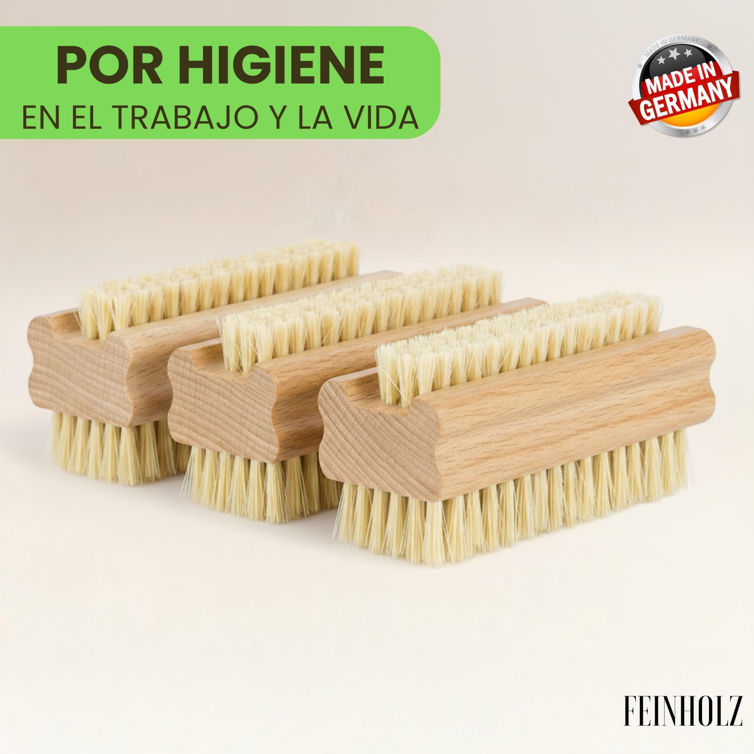 Cepillo uñas de madera natural (3 unidades) – Cepillo para manos y uñas ecológico | Ideal para manicura, pedicura y limpieza profunda | Producto sostenible, sin plástico