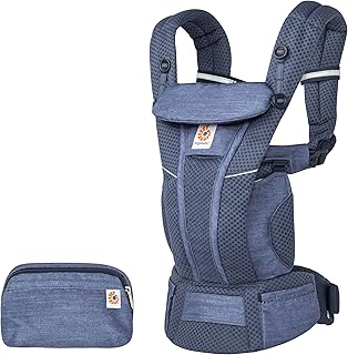 Ergobaby Omni Breeze Babytrage für Neugeborene ab Geburt bis 20kg, 4 Positionen SoftFlex Mesh Ergonomische Babybauchtrage Rückentrage Baby-Tragetasche, Heathered Denim Blue