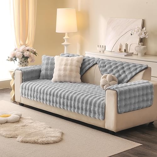 Miniatura 9 de Funda de Sofá de Piel Sintética Suave y Afelpada, Fundas Gruesas y Cálidas Difusas para Sofás Seccionales de 3 Cojines, Funda Antideslizante para