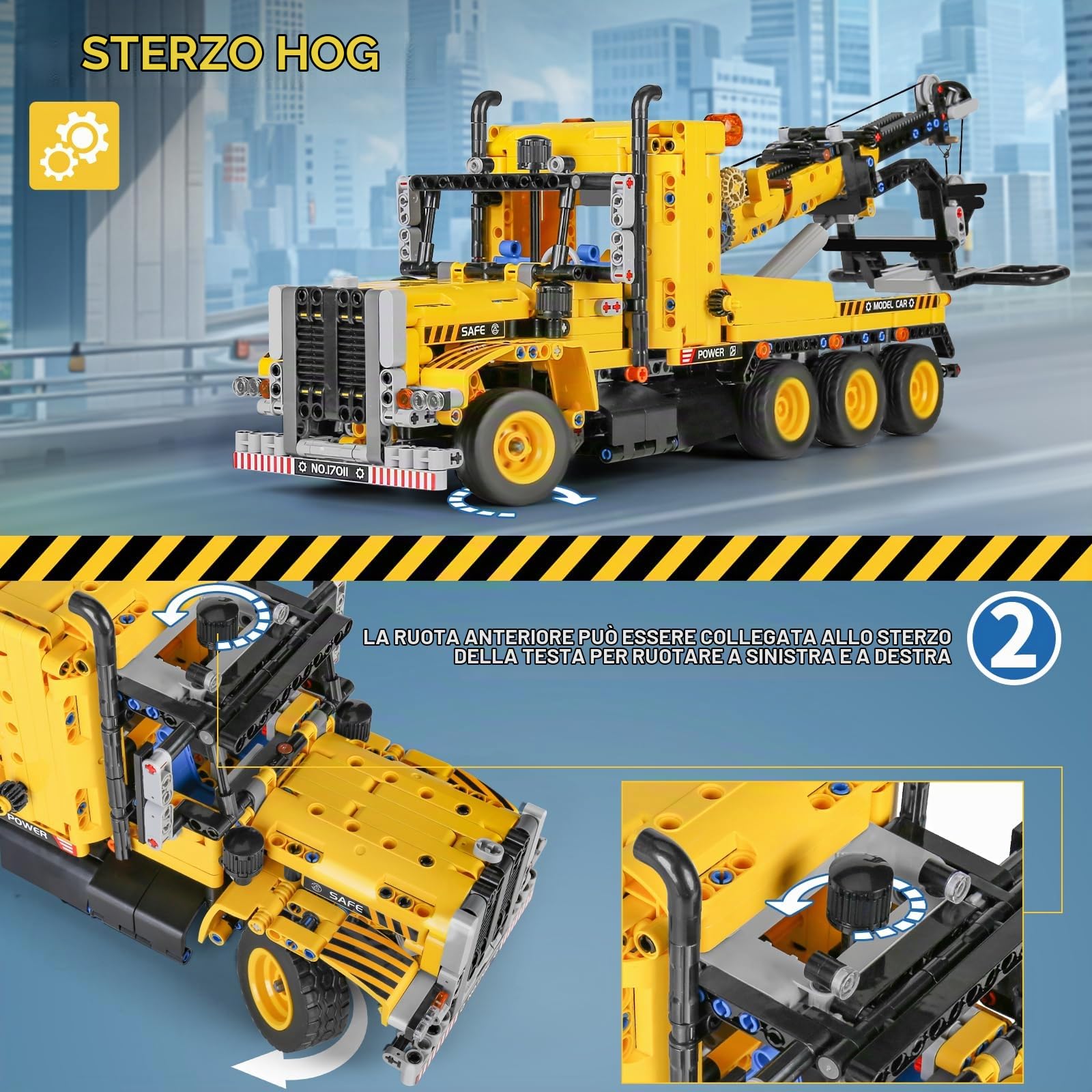 Mould King 17011 Technik Gru, Camion Giocattolo, 1250 Parti Ingegneria Series Set di Costruzioni con Veicoli da Cantiere, Trailer Costruzioni Veicolo di Design