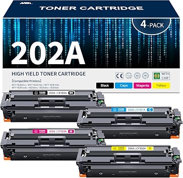 202A Toner Cartridges 4 Pack Black Cyan Yellow Magenta M281fdw Toner Replacement for HP 202A 202X CF500A CF501A CF502A CF503A Color Pro M254dw; MFP M281cdw Printer Toner
