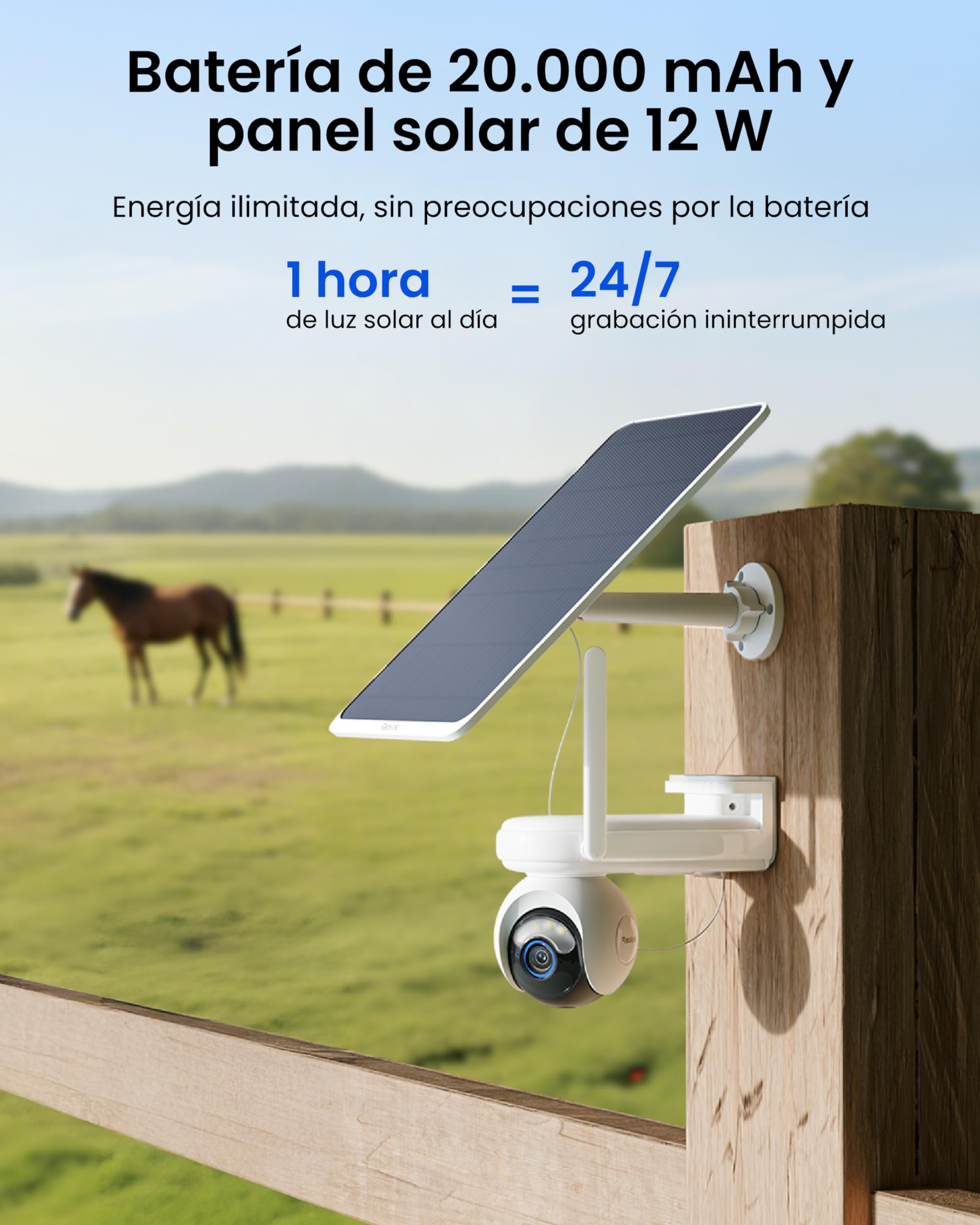 Reolink 4G 4MP Camara Solar Auto-Seguimiento, Batería Recargable 20,000 mAh | 360° PT, Pre-grabación de 10s, Visión Nocturna a Color con Súper Gran Apertura F1.0, Altas Go PT con Panel Solar de 12W