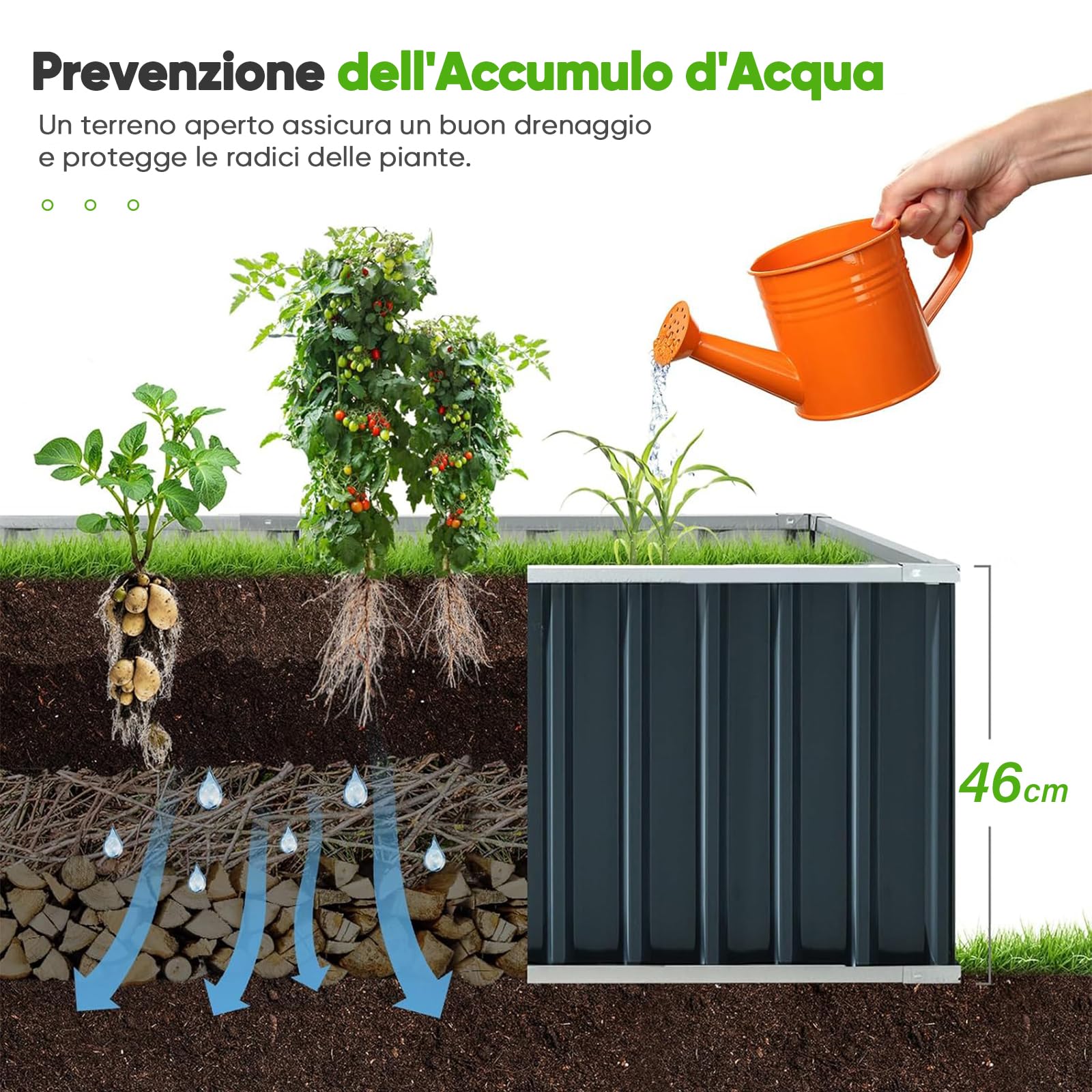KING BIRD Orto RiAlzato in Metallo Galvanizzato, Fioriera Esterna per Verdure, Erbe, Fiori, 258x90x46cm, Verde Scuro