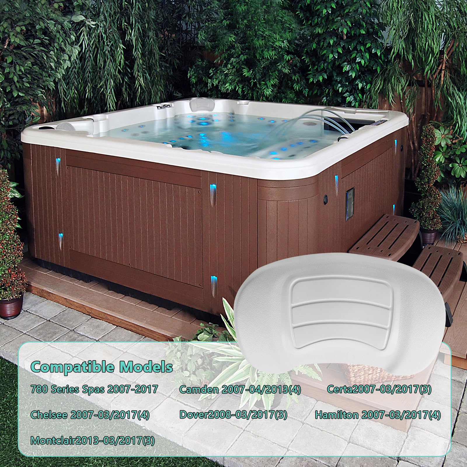 Showingo 6472-966 Lot de 2 oreillers de rechange compatibles avec les spas Sundance série 780 (2007-2017) Remplace 6455-469 - Oreiller confortable et durable
