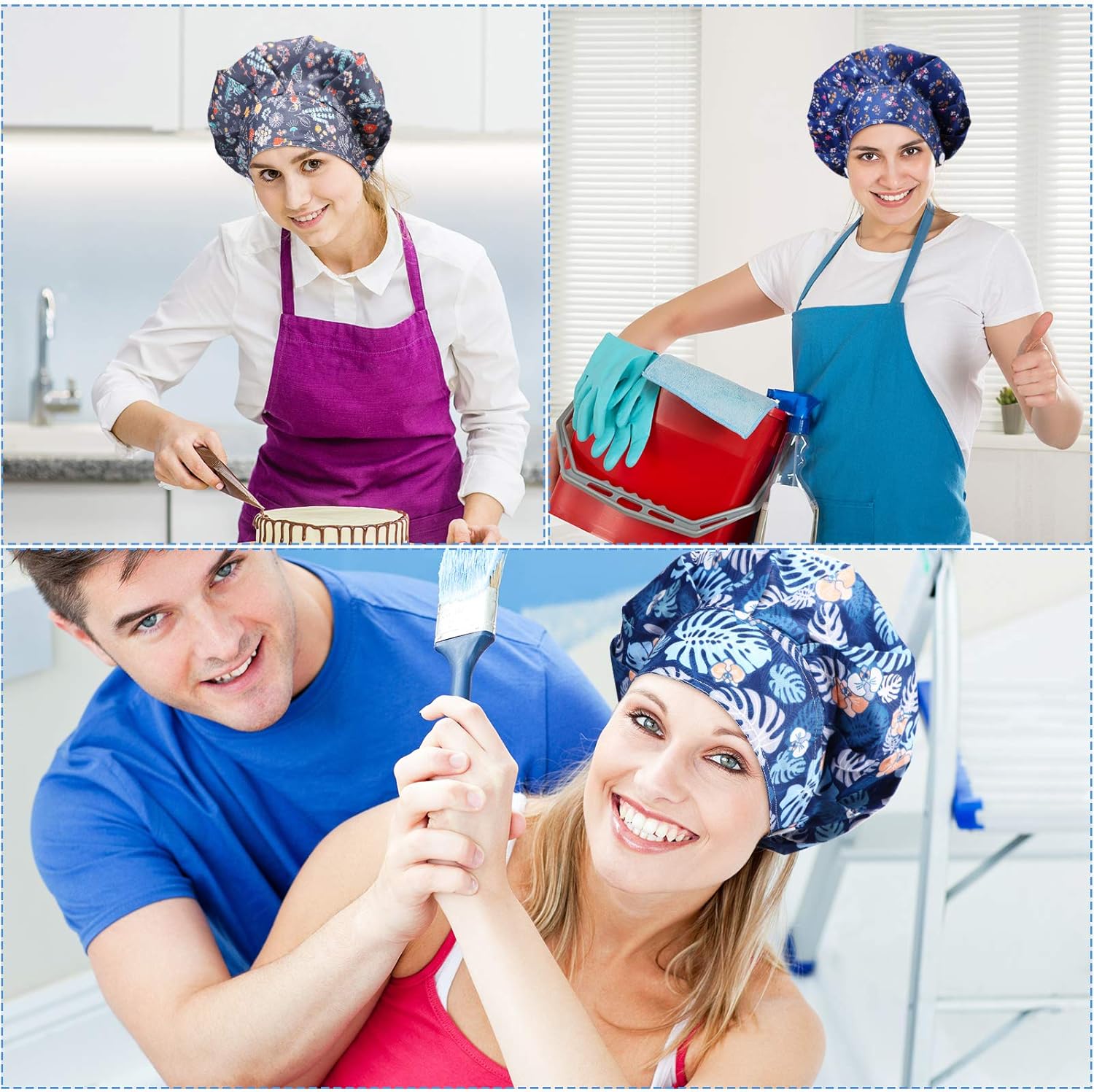 Geyoga 12 Pieces Bouffant Caps for Women Adjustable Nurse Working Hats with Button and Sweatband Printed Caps for Men Women - Image 6