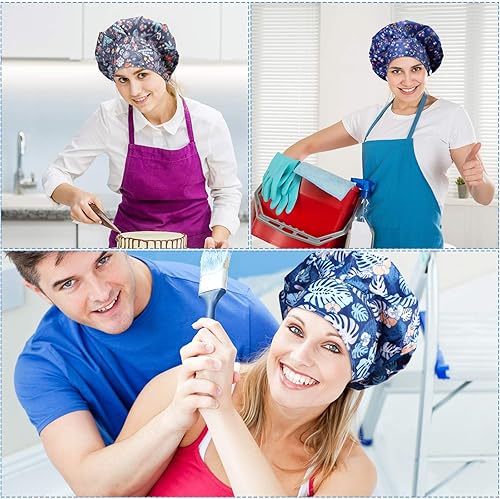 Miniatura 6 de Geyoga 12 gorras bouffant para mujer, ajustables, con lazo en la espalda, con botón y banda para el sudor, gorras impresas para hombres y mujeres