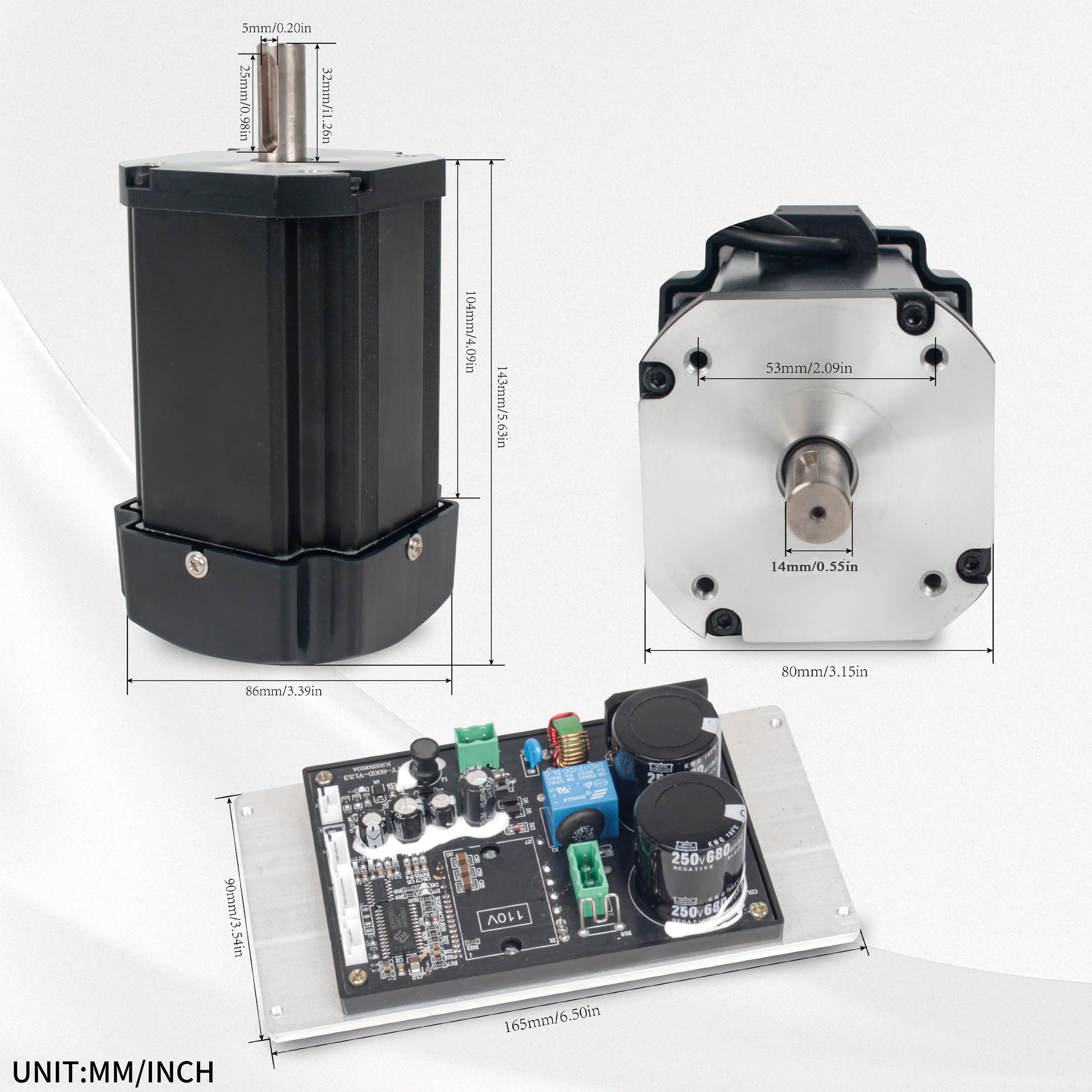 XUNKUANER 110V 1100W DC Brushless Spindle Motor and DriverI Board