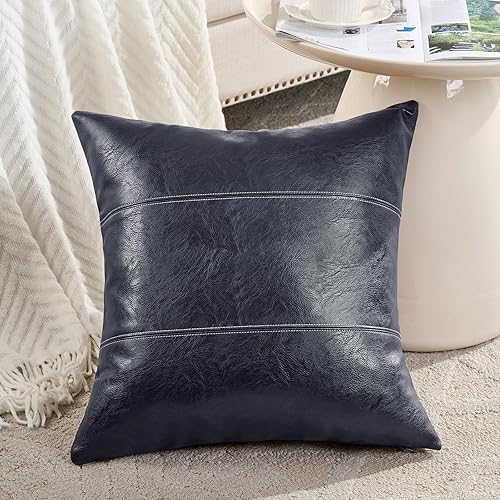 Miniatura 2 de Fancy Homi Paquete de 2 fundas de almohada decorativas de piel sintética azul marino de 20 x 20 pulgadas para sala de estar, sofá cama, decoración