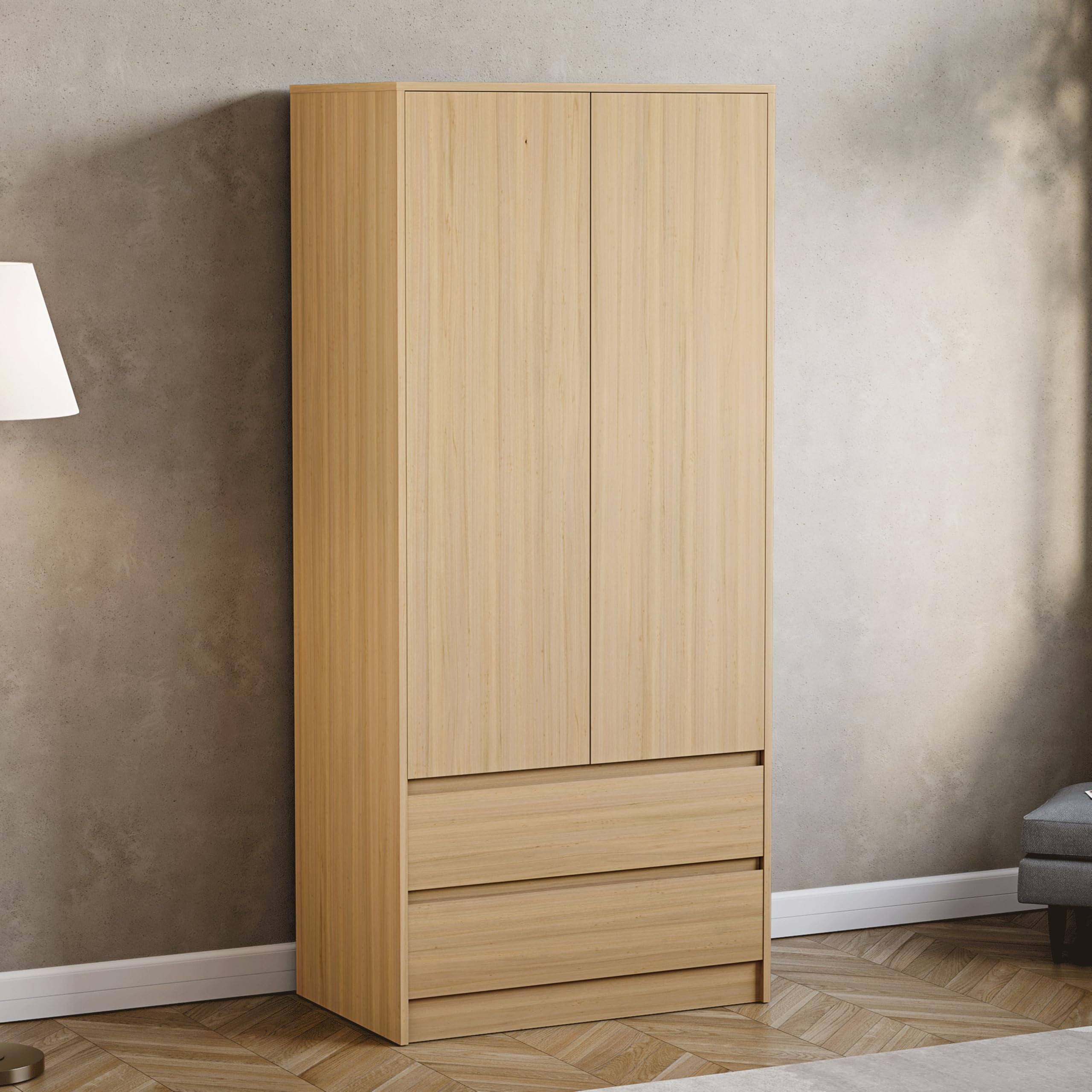 Vida Designs Denver 2 Door & 2 Drawer Wardrobe | Pine | Bedroom Furniture | 173.6H x 76W x 53D cm | with Spacious Drawers & Hanging Rail | Large Capacity Storage