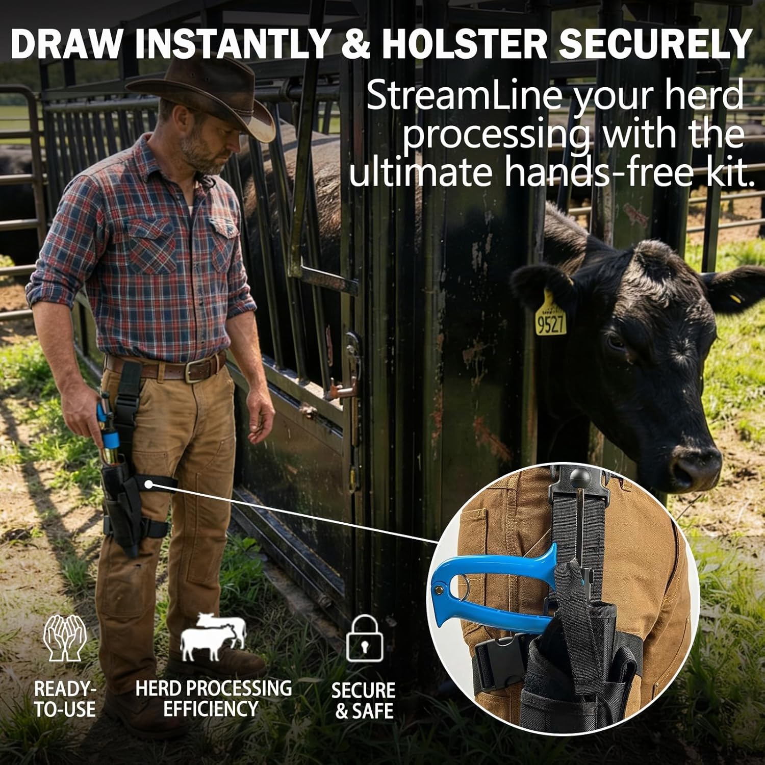 50mL Semi Automatic Livestock Syringe Adjustable Dosage Repeater Injector (1-5mL) with Luer Lock Tip for Cattle, Sheep, Goats & Pigs Continuous Injection Gun for Farm Herd, Blue