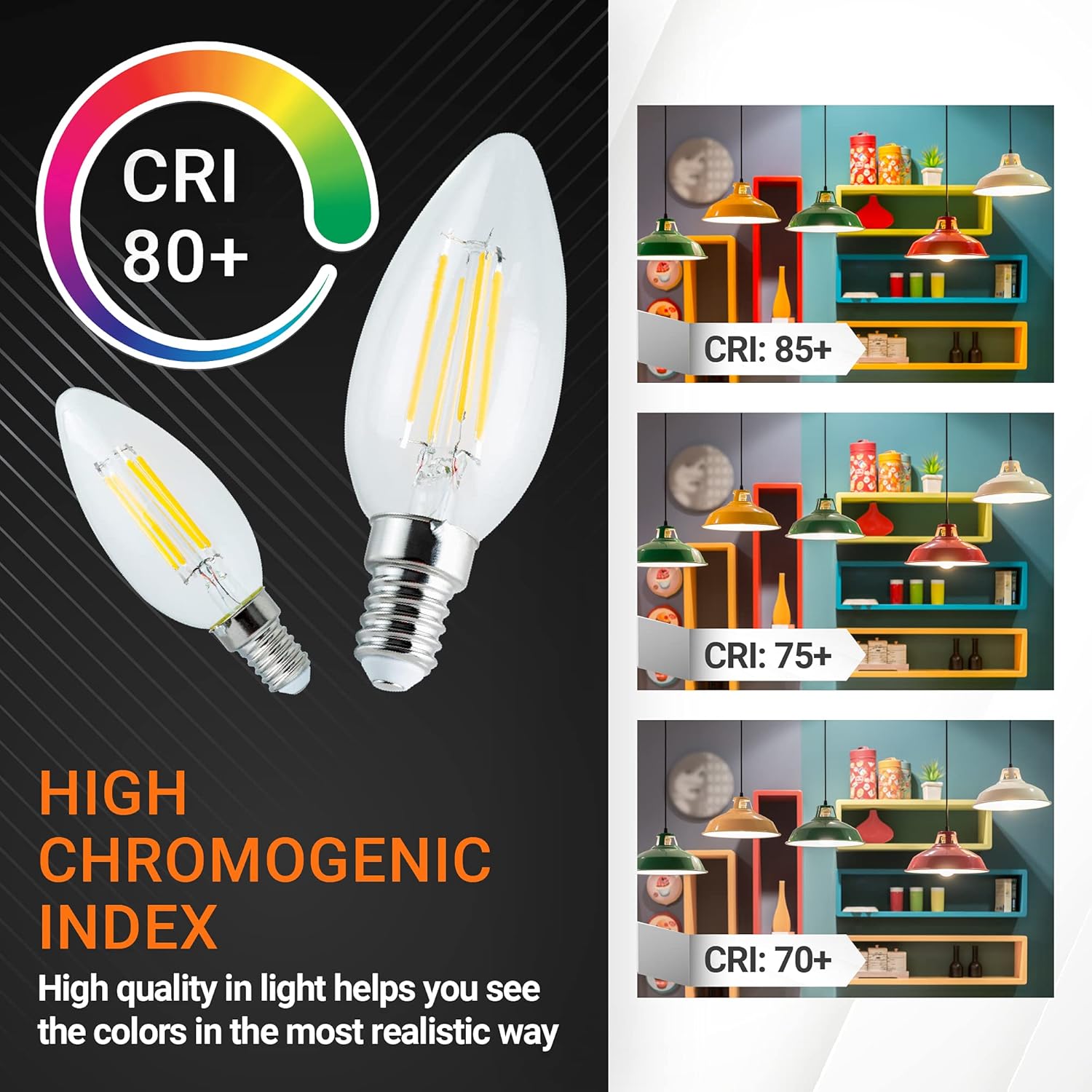 BlueStars E14 European Base 4W LED Bulb (40 Watt Equivalent), 2700K Warm White, 450lm, Non-Dimmable, C35/B10 Candle Shape Bullet Top Clear Glass for Turkish Lamps, Ceiling fans, Wall sconces - 3 Packs