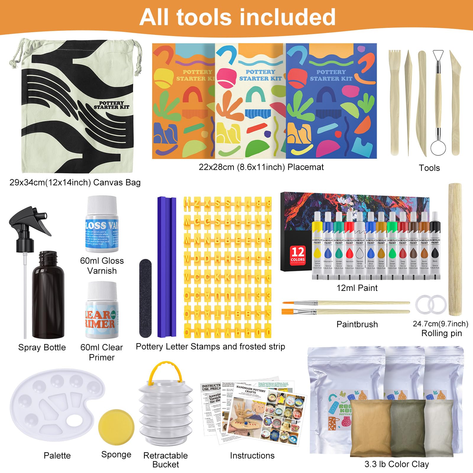 Roaxkois set fai da te adulti | Set creativo per adulti e bambini | Contiene set di strumenti per scolpire, istruzioni, argilla secca e colori | Set per l'artigianato adulti