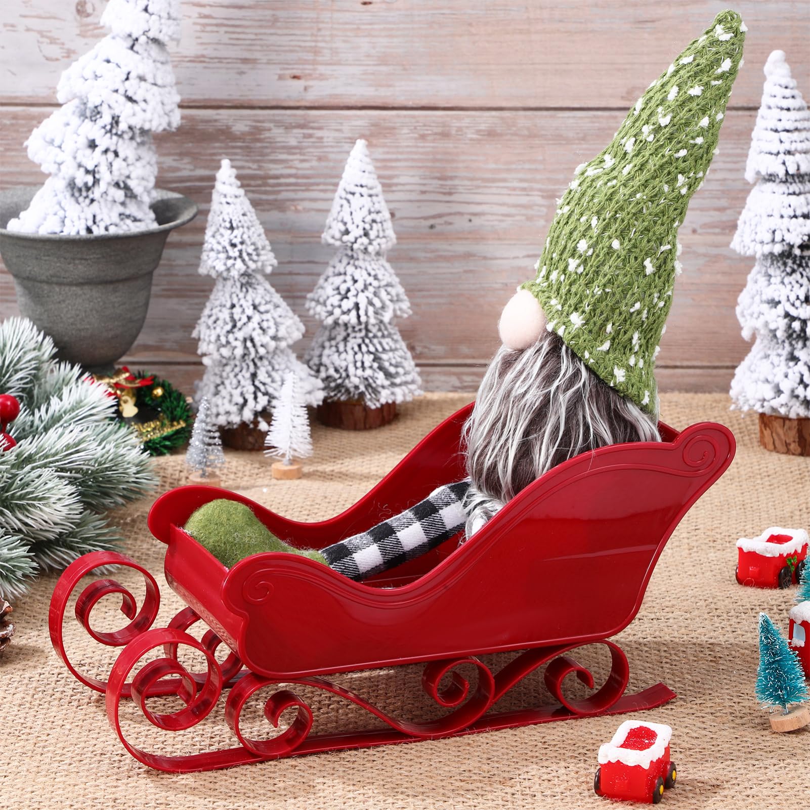PartyKindom 3 Sätze Weihnachtsschlitten Winterdeko Weihnachtskorbschlitten Weihnachtshandwerk Weihnachtstischschlitten Schlitten Für Christbaumplatte Weiden Plastik Rot 2 Stück * 3