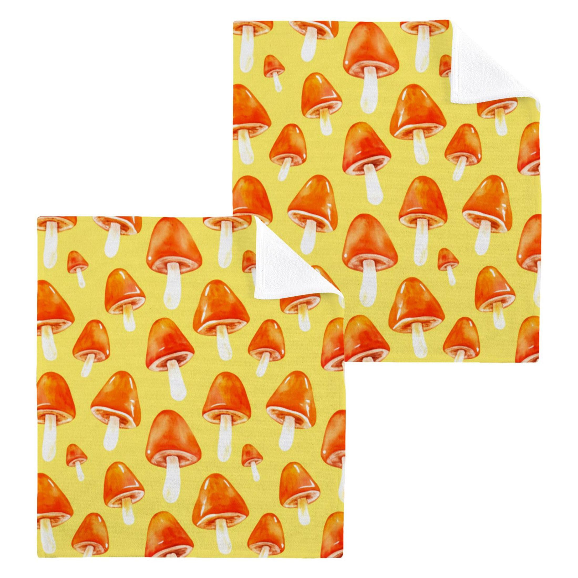 Kigai Orange Mushrooms 4 Pack Washcloths Cotton Soft Absorbent Skin Friendly Wash Cloths Fingertip Towels Machine Washable 12x12 in