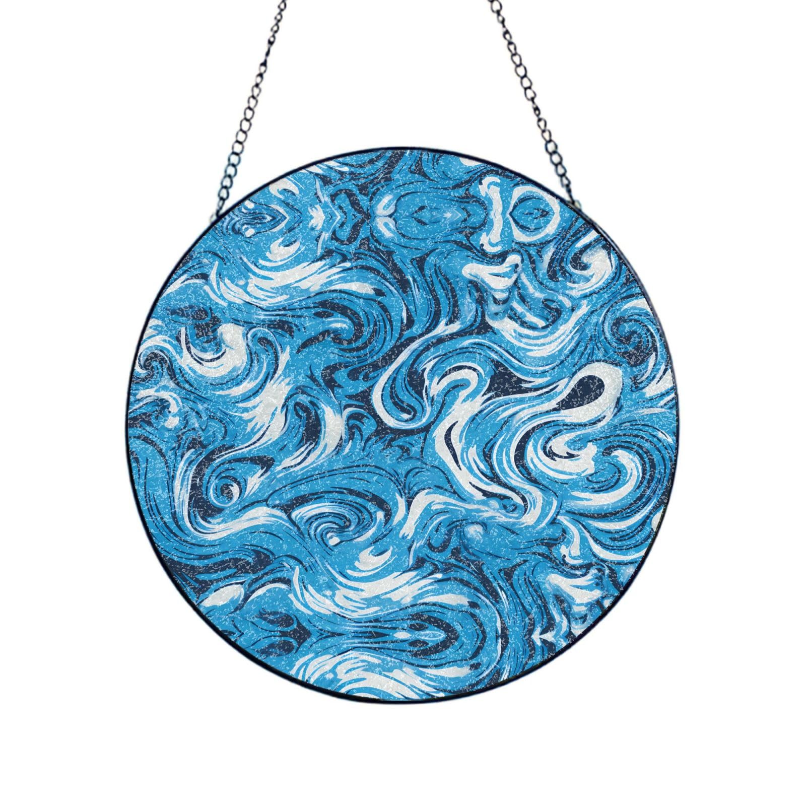 Phayah Clump Of Blue Paint Print Stained Glass Window Hanging Suncatcher For Door Terrace Garden Home Decor Sun Catcher Birthday Gifts For Lovers Dad Mom 12in（30cm）