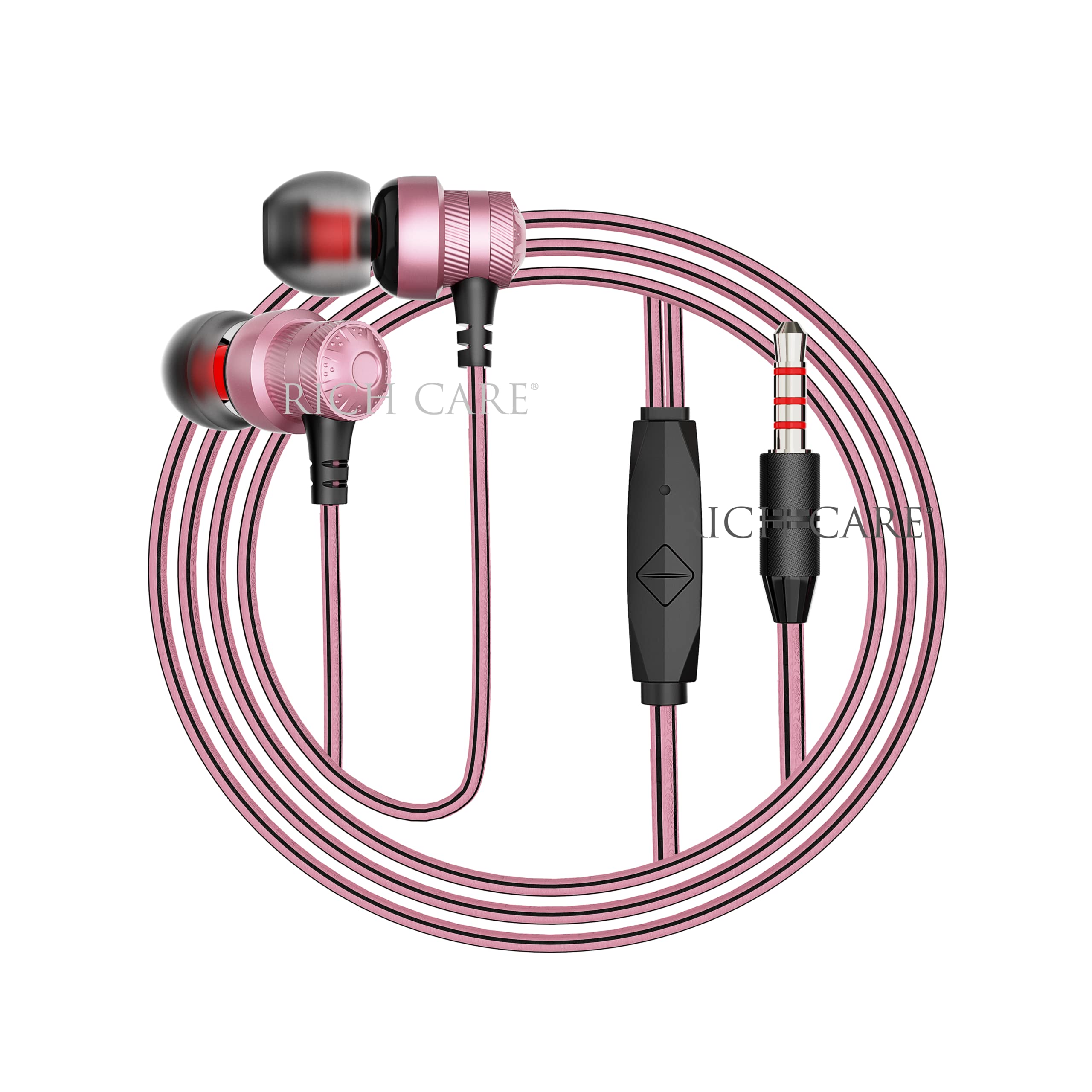 Rich CareForever Together Eternal in-Ear Wired Headphones with in-line Mic, Powerful Driver for Stereo Audio, Noise Cancelling Headset with 1.2m Tangle-Free Cable & 3.5mm Aux - Pink RH 106