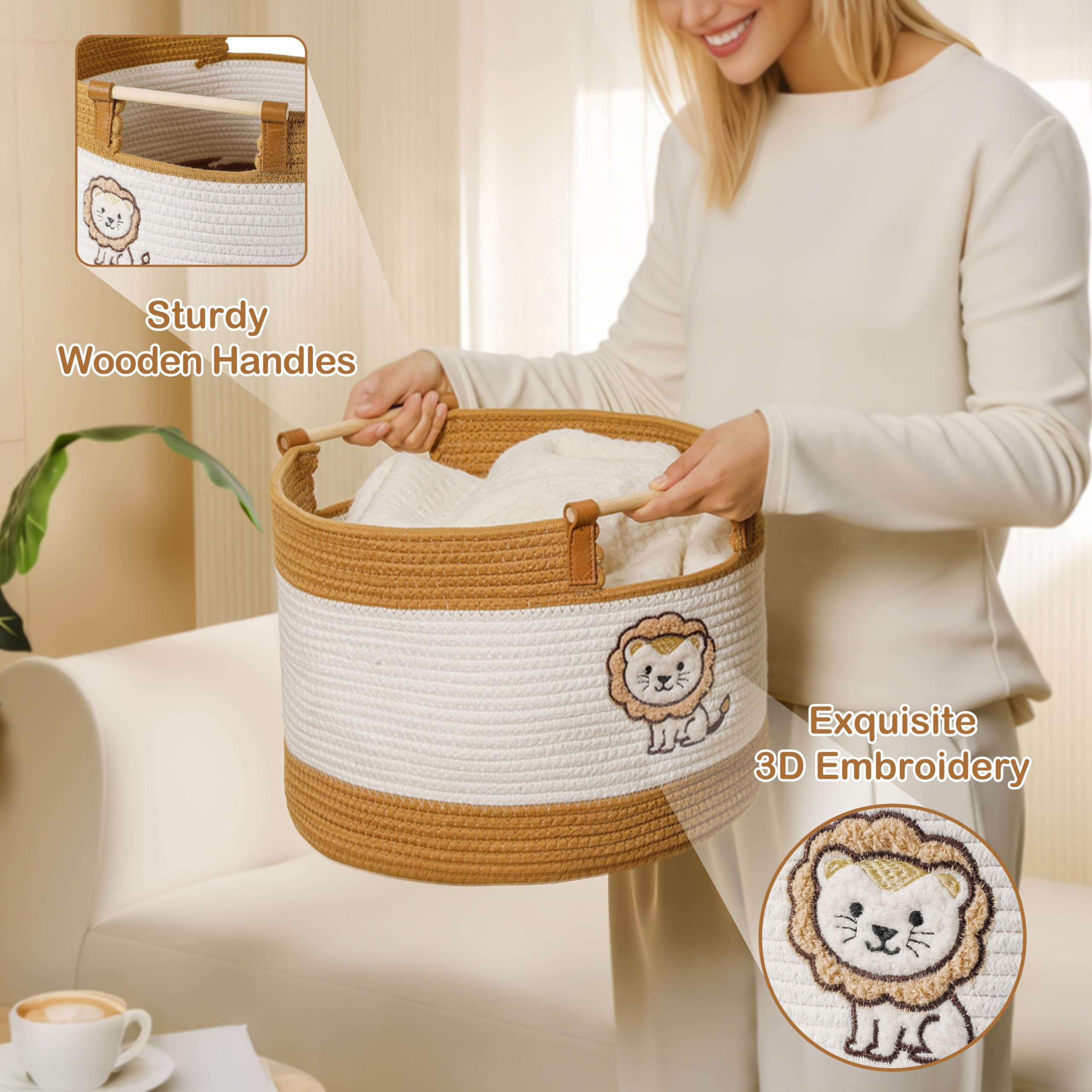 Grand panier à couvertures pour salon 35L, panier à linge pour bébé, bac de rangement pour jouets pour bébés et tout-petits, paniers de rangement pour organiser les jouets, panier à linge en corde de