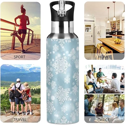 Miniatura 5 de Insulated Water Bottle 20 Oz, BPA-Free Sports Water Bottle for Gym Outdoor Travel School, Silver White Snowflakes