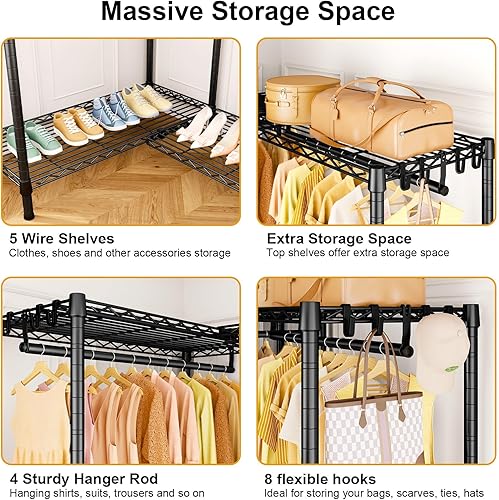 Miniatura 7 de E15C - Perchero en forma de L para esquina, perchero independiente para colgar ropa, organizador de armario resistente de 43.3 pulgadas de ancho x