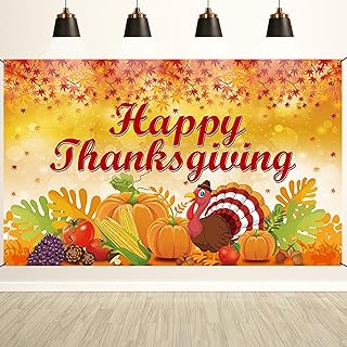 U-Vathing Thanksgiving Day Backdrop, 6*3.6Ft Turkey Pumpkin Maple Leaves Corn Fruit Backdrop Decorations, Photography Background Thanksgiving Party Photo Booth Banner Large Birthday Backdrops Decor Yard Sign Background for Photography