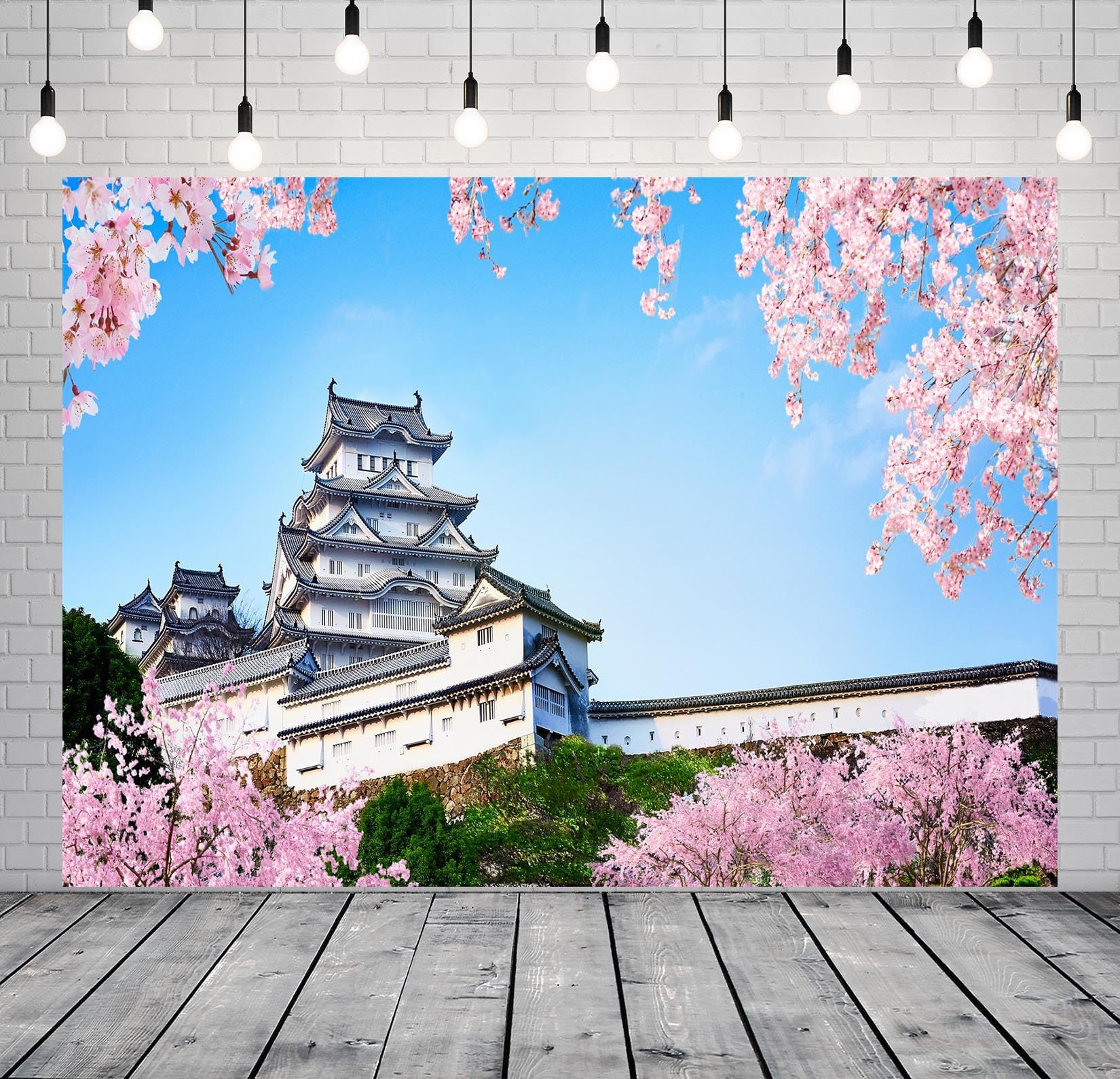 ZJRBJB 7x5ft Japan Scenery Photography Backdrop Red Temple Maple Trees Bridge Nature Backgrounds Asian Theme Party Decorations Japanese Photo Studio Props - View #14