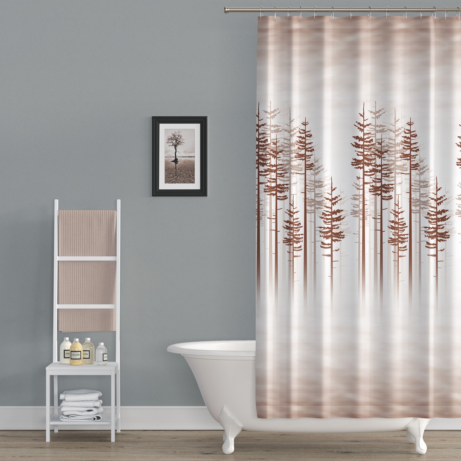 Tropik Home Extra Long Fabric Bathroom Shower Curtain, 180cm Wide by 200cm Drop, Mystical Pine Forest