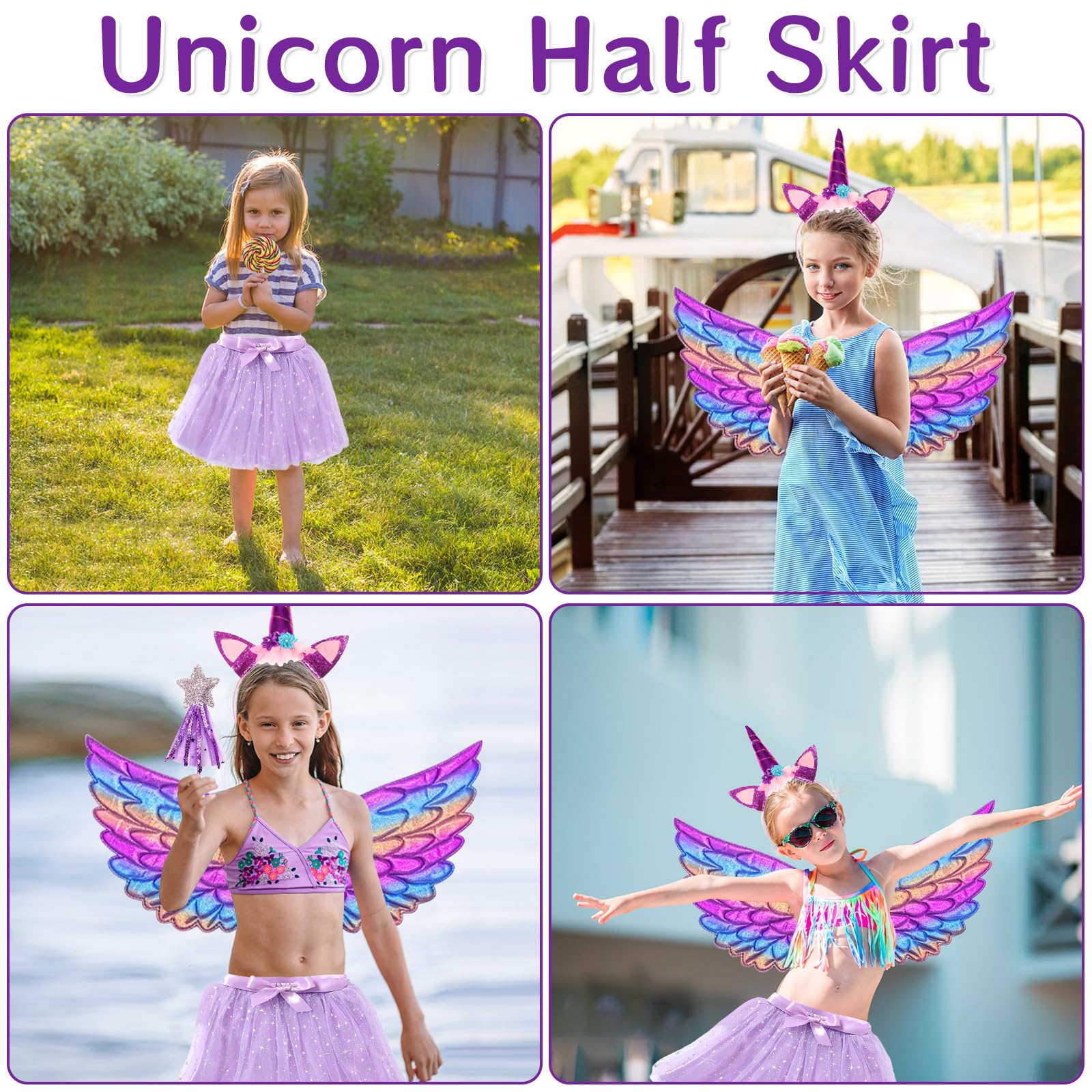 AQXONG 4 Pcs Disfraz Unicornio Niña, Conjunto de Cosplay de Unicornio, Disfraces de Fiesta de Unicornio, Faldas de Niña para Niñas de 3 a 8 Años — view 5