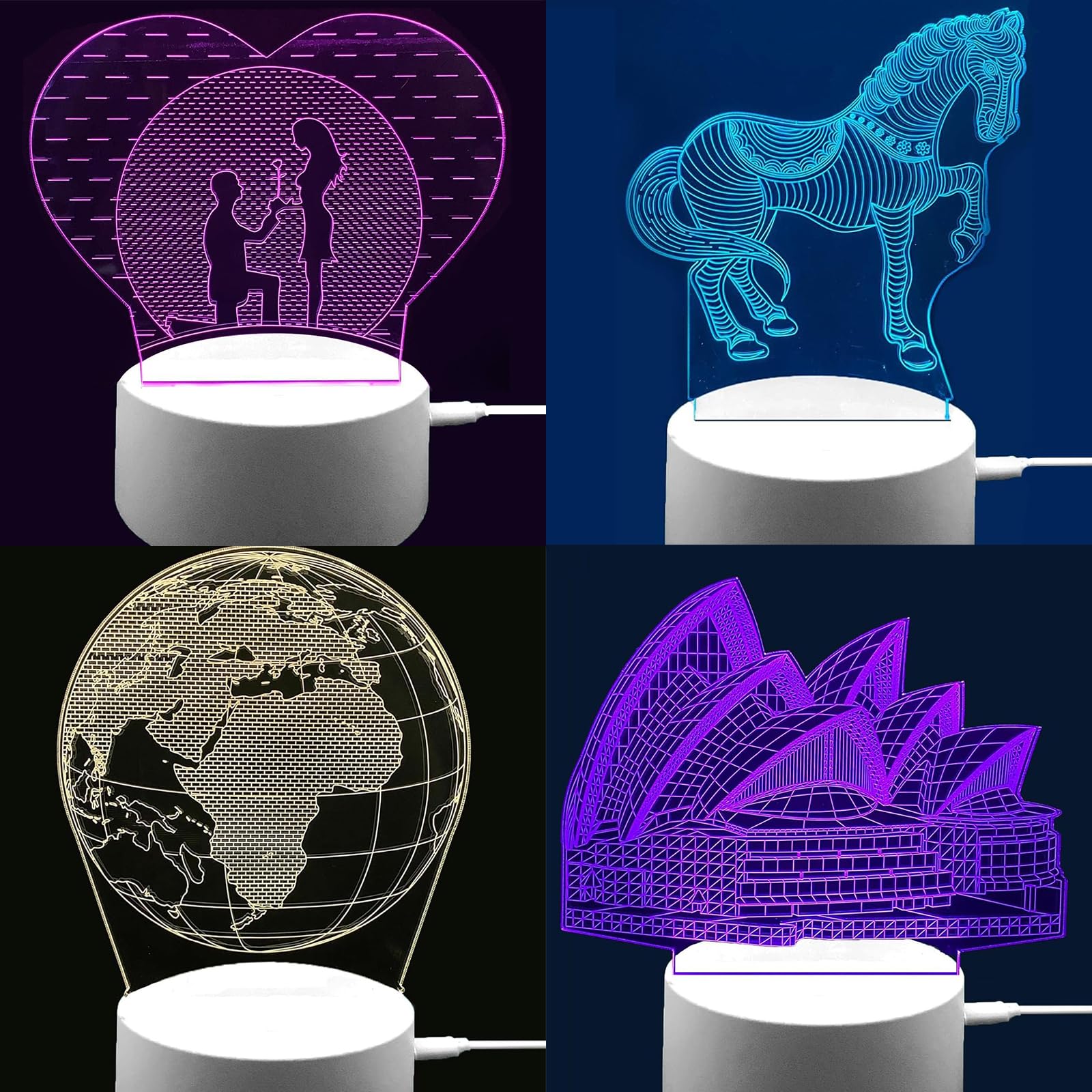 True Face 3D Optical Illusion Night Light, Touch LED Table Desk Lamp 7 Color Changing USB Charger Powered Touch Switch Desk Night Light for Kids Friends Gift Set 4