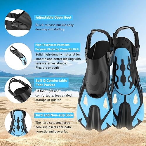 Miniatura 4 de Juego de equipo de esnórquel para adultos, juego de esnórquel con parte superior seca, máscara panorámica antivaho y aletas de natación ajustables,