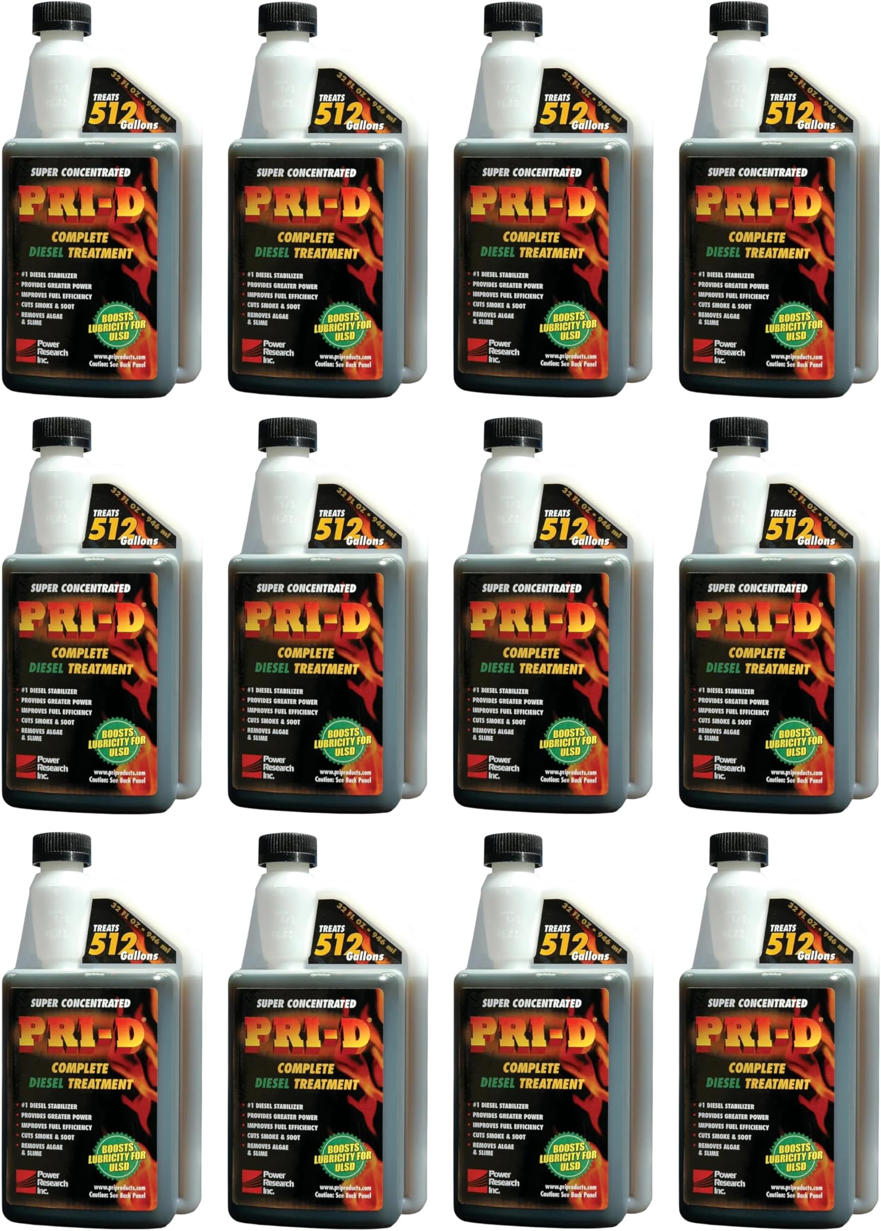 PRI-D Diesel Fuel Treatment and Stabilizer, 32 oz (12 Pack) Super Concentrated Formula Improves Lubricity & Fuel Stability, Enhances Engine Performance, Reduces Emissions, Protects Diesel Fuel System