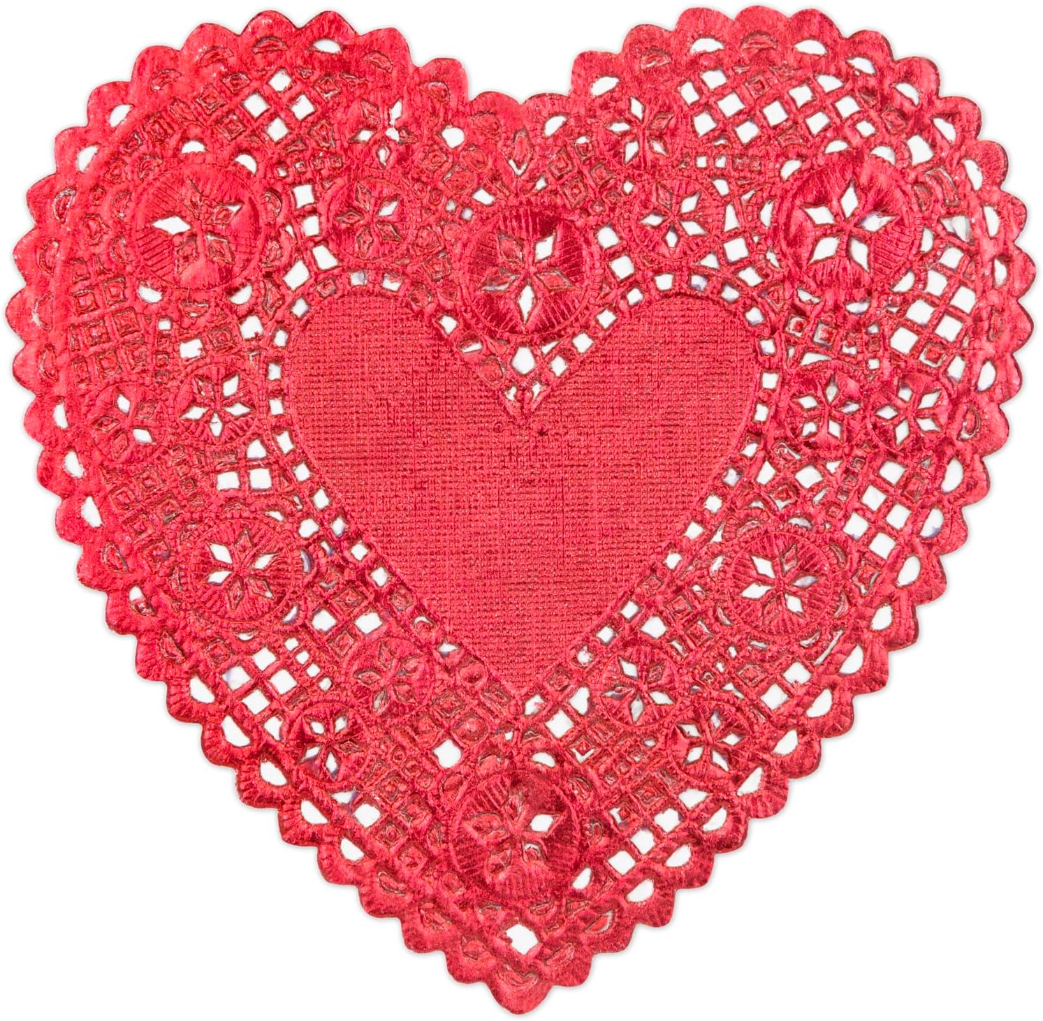 Hygloss Heart Doilies - 24 Pcs 4-Inch Red Foil Paper Heart Shaped Doilies for Valentines Crafts, Table Settings - Metallic Red - Ideal for Valentine Doilies, Paper Heart Doily Projects