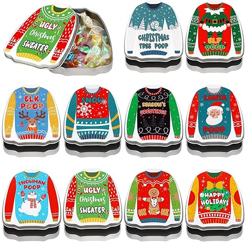 10 latas de menta de Navidad, latas de caramelo de menta, regalo divertido de caja de metal para regalos para adultos, niños y adolescentes (gráfico)