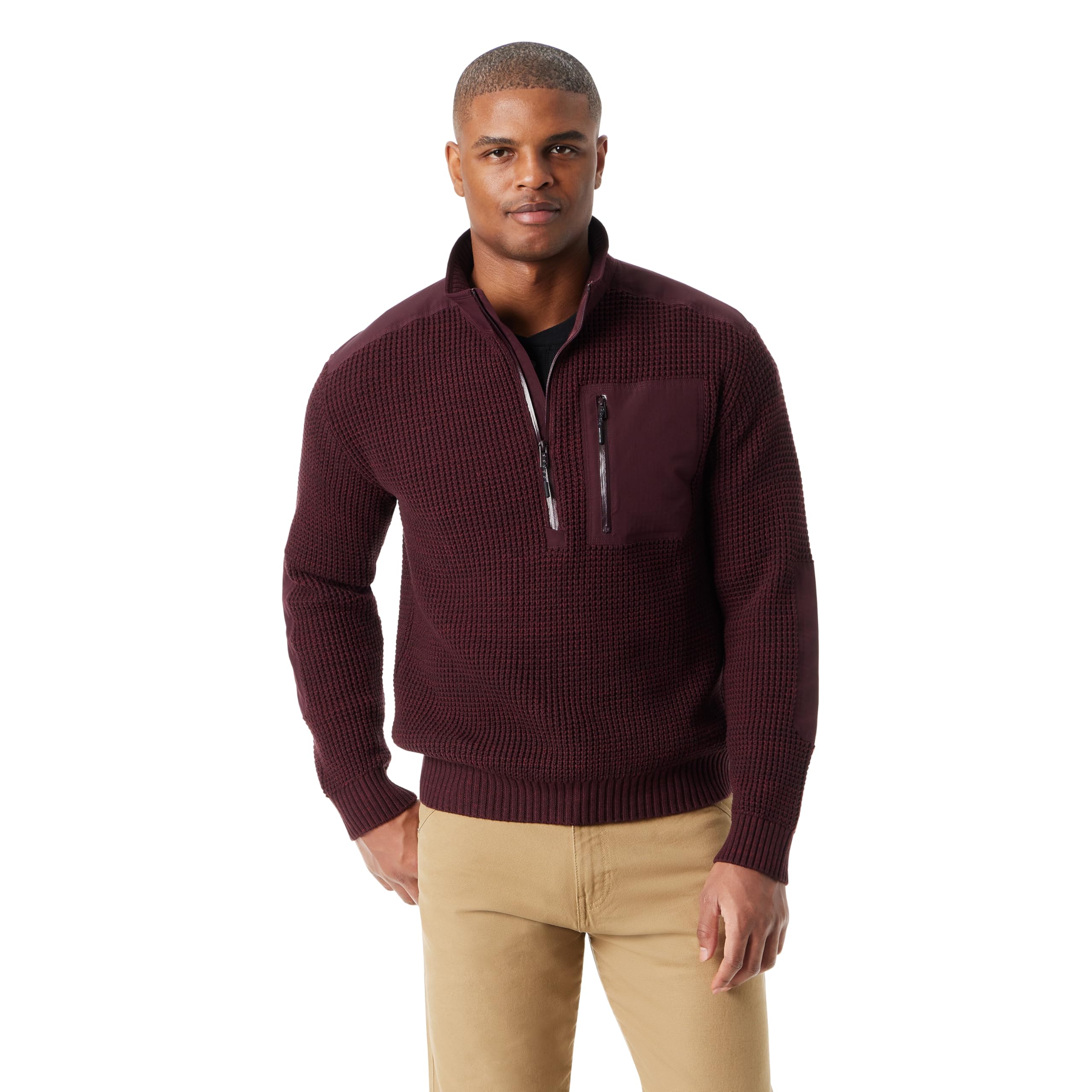 BASS Outdoor Men's Quarter Zip Front Armer Pullover Sweater with Zip Chest Pocket Standard