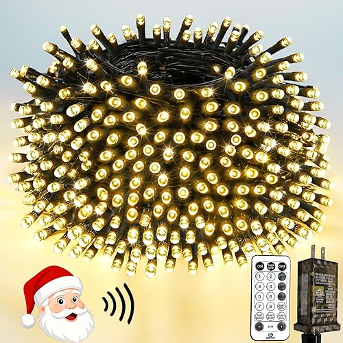 Miniatura 23 de Luces de Navidad controladas por voz con control remoto, cadena de 300 luces LED de 99 pies para interiores y exteriores con 12 modos, 3 Blanco