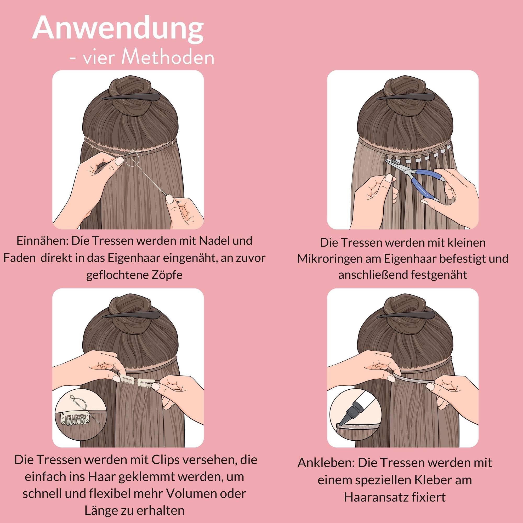 hair2heart Echthaar Tressen zum Einnähen Extensions Gewellt - 70cm 100g 9/0 lichtblond