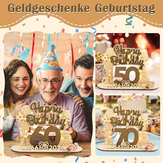 Original 2026 Birthday 70th Gift Woman Man 1956-2026 70th Money Gifts Birthday Wooden Sign Guest Book with LED Fairy Lights - 70th Birthday Women & Men Gift Birthday Decoration