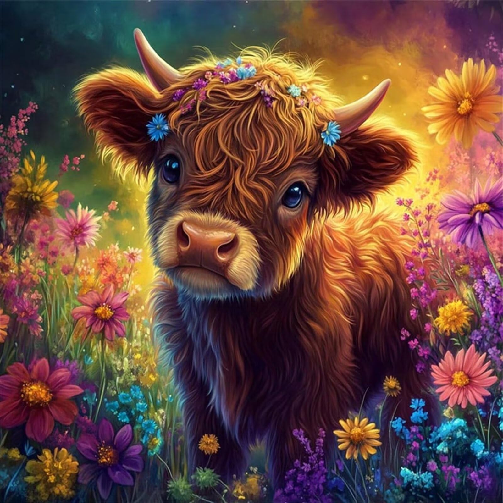 Puzzle 1000 elementów dla dorosłych, kwiaty, krowa, klasyczne puzzle z motywem Jigsaw 65 x 65 cm, gra zręcznościowa dla całej rodziny, kolorowe układanie, dekoracja domu