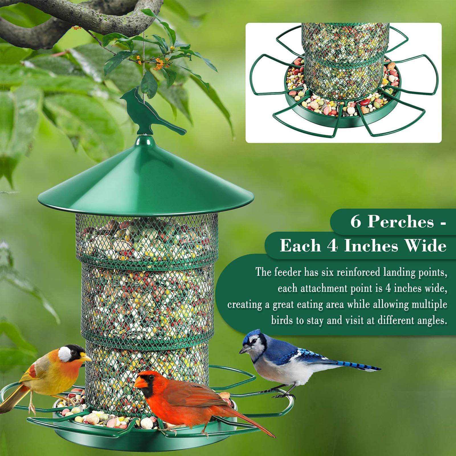 Acheter Mangeoire Pour Oiseaux En Métal Suspendue D'extérieur, Quatre Ports, Grande Capacité, Claire, Visible, Résistante Aux Intempéries, étanche, Dispositif D'alimentation Pour Oiseaux De Jardin