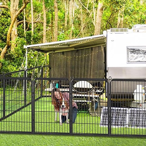 Miniatura 2 de Corralito para perros al aire libre con puerta completa de umbral bajo, 32 pulgadas de altura, 10 paneles de valla grande para perros al aire libre