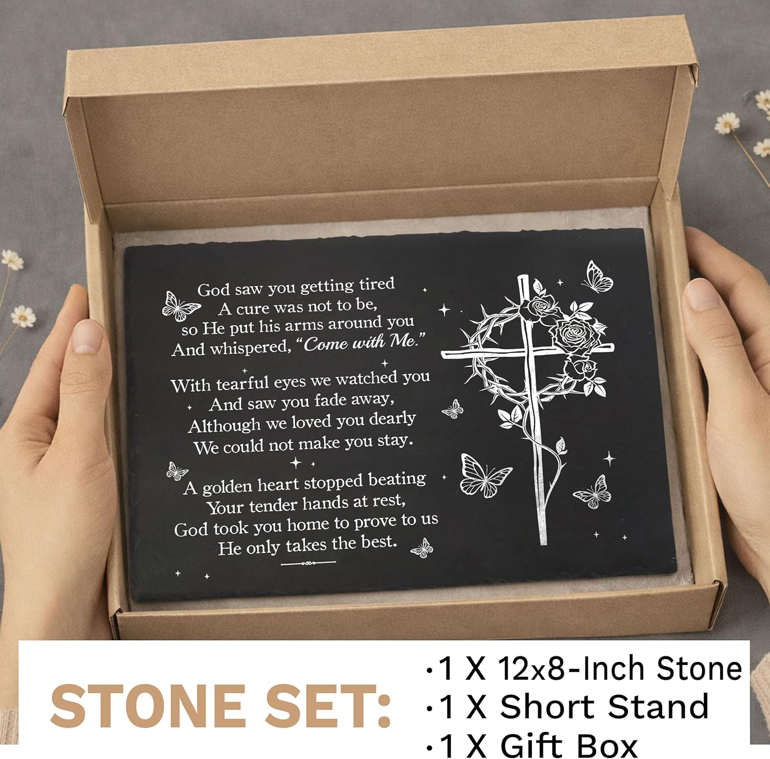 Cross Memorial Stepping Stones, God Saw You Getting Tired, Sympathy Butterfly Outdoor Plaque, Memorial Rectangle Stones for Mom Dad on Christmas