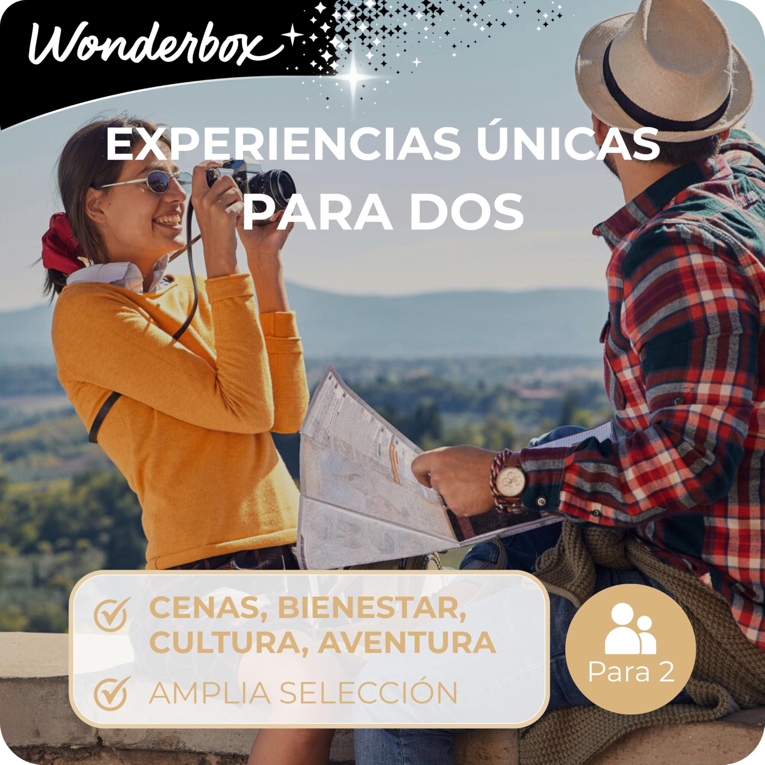 WONDERBOX - Caja Regalo - Experiencias Únicas para Dos - 1 Comida o Cena o 1 Actividad de Bienestar o 1 Actividad de Aventura para 2 Personas - Válido Durante 3 años y 3 Meses