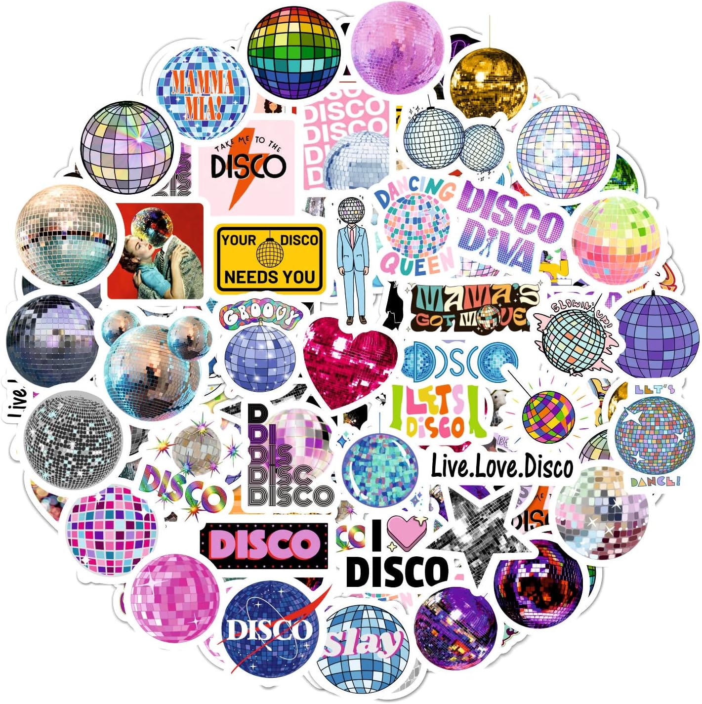 BulbaCraft 100Pcs Disco Stickers, Disco Ball Stickers, Discoball Decorations, Gifts for Women & Men