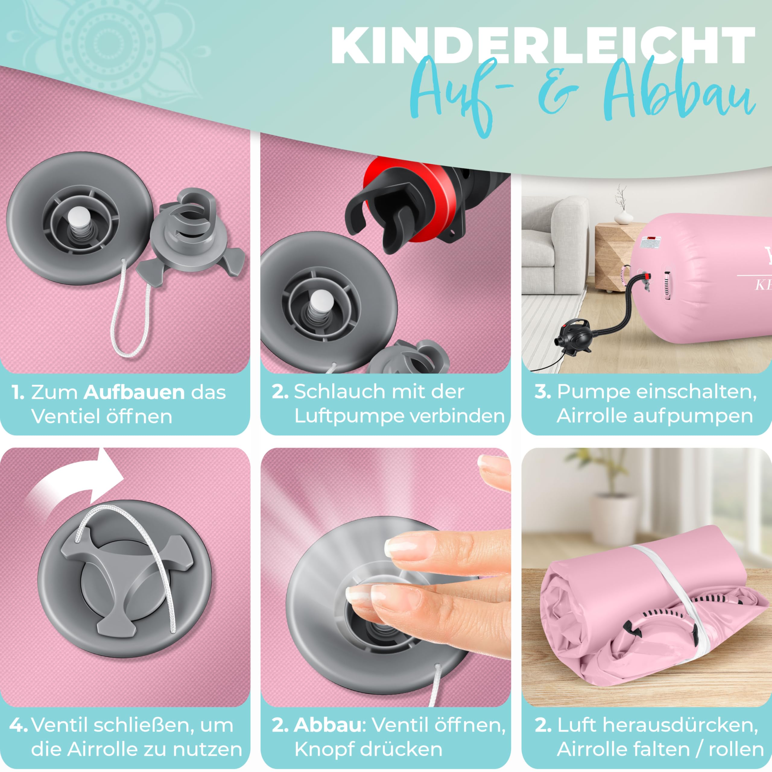 KESSER® Air Roll Airtrack, rullo gonfiabile, per ginnastica, con borsa per il trasporto e pompa ad aria, a barile, per la ginnastica, per lo yoga, per il fitness,