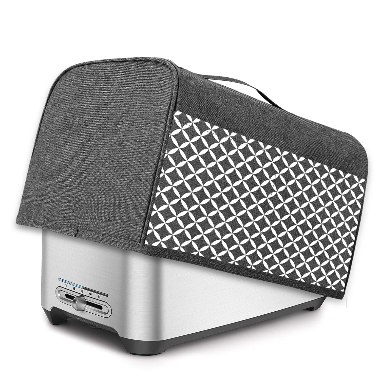 Yarwo 4 Slice Toaster Cover with Pockets and Top Handle, Nylon, Water Resistant, Gray with Grid-picture-28
