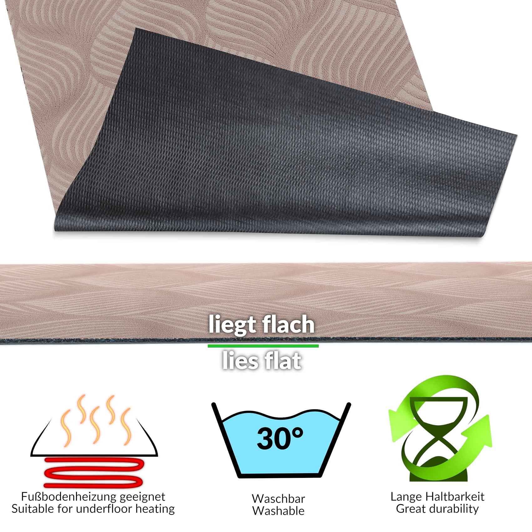 ANRO loper, vloerkleed voor vestibule/hal, keukenloper, vloerkleed, velours, antislip, wasbaar voor gang, slaapkamer, woonkamer, keuken Baker Grijs 67 x 260 cm