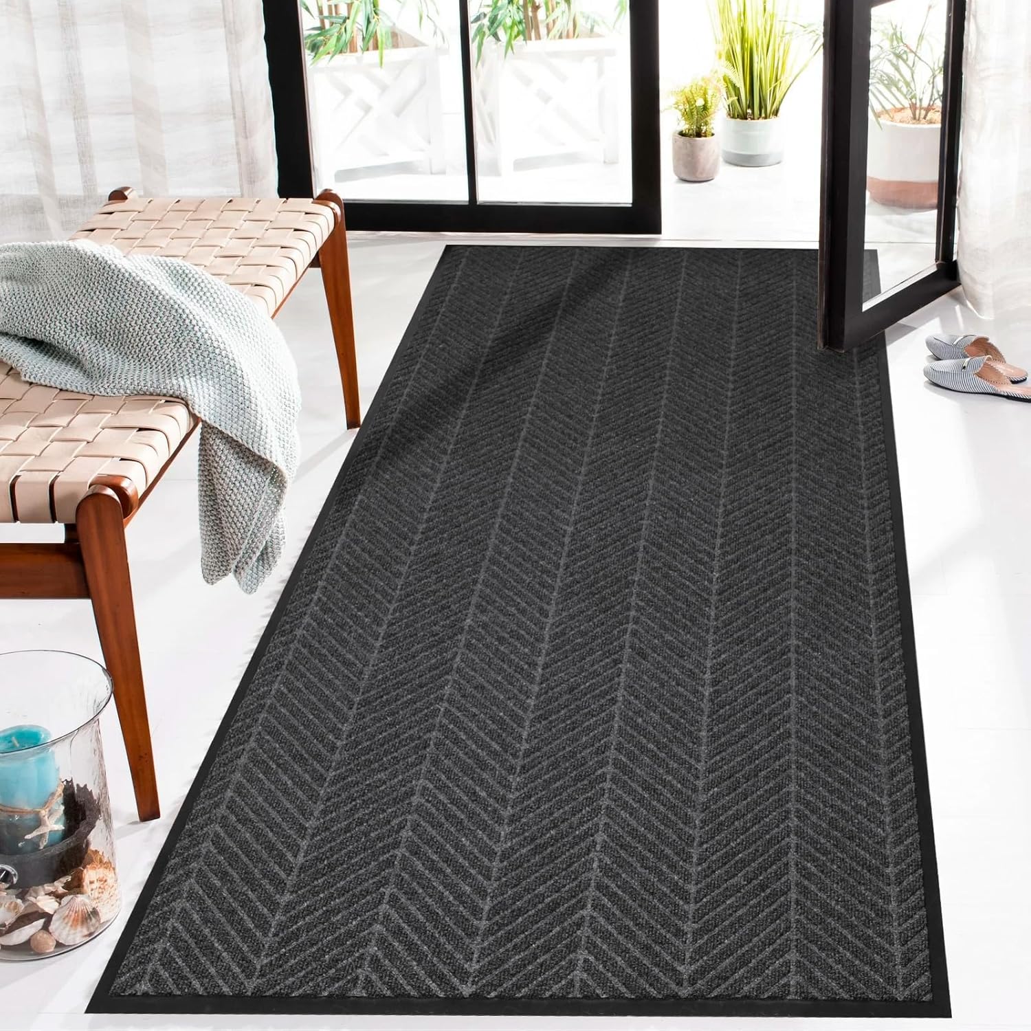 3? x 6? Heavy Duty Front Door Mat Indoor Outdoor Entrance, Easy Clean Non-Slip All Weather Commercial Floor Mat for Entryway, No Curling Waterproof Vinyl Welcome Mat (36" x 72", Charcoal Grey) Charcoal Grey 3' x 6' (Rectangular)