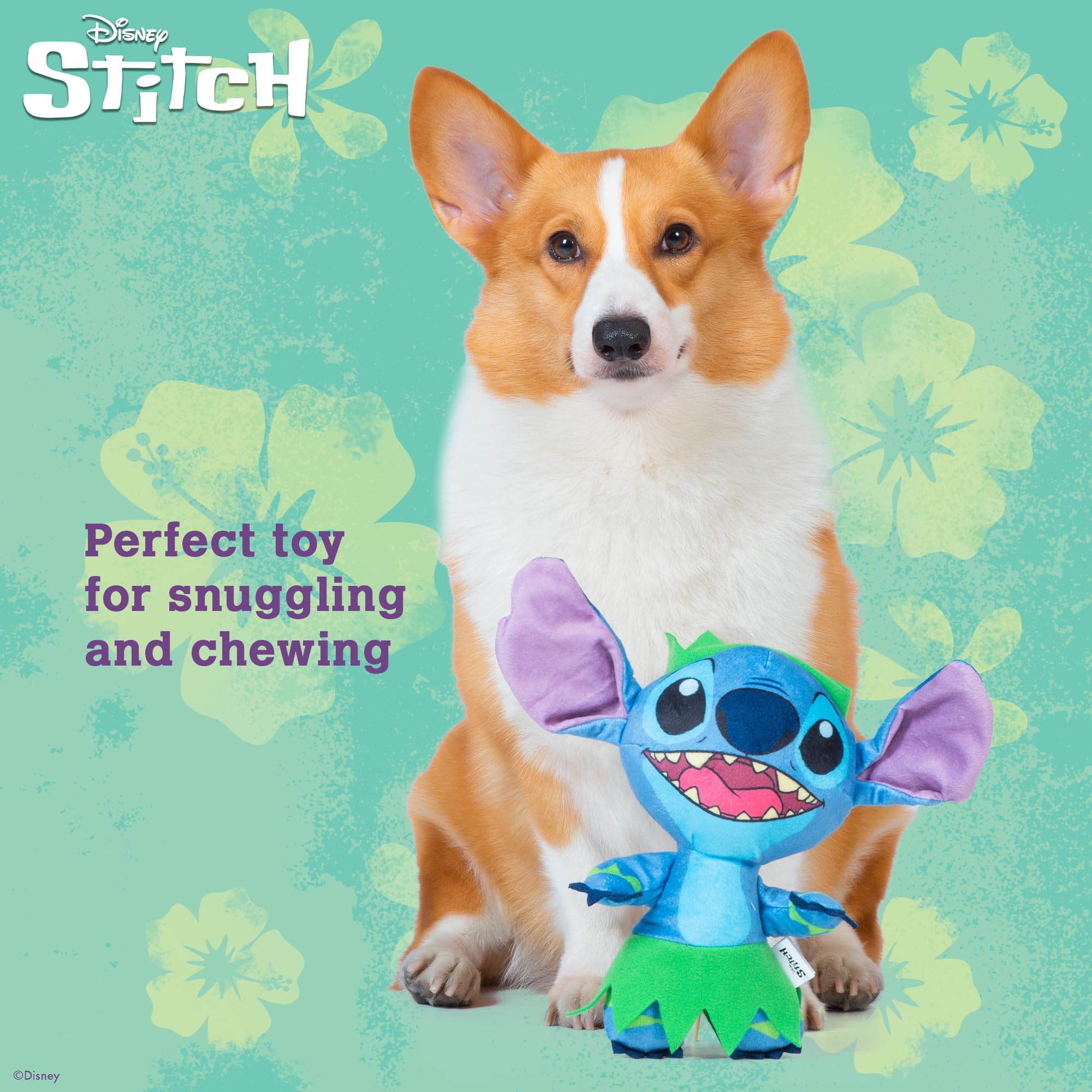 Disney for Pets Lilo and Stitch Bow Wow Luau Plüsch Hundespielzeug - Quietsch- & Knistergeräusch - Niedliches Hundespielzeug für Disney-Fans, 22,9 cm